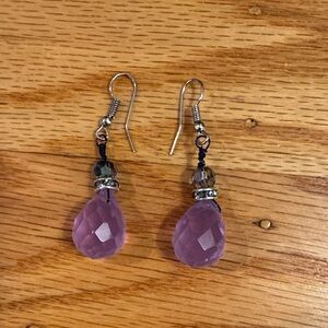 Dangly Purple Glass Drop Earrings